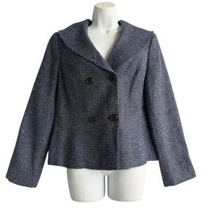 Calvin Klein Tweed Collar Blazer Women's 10 Blue Black Career Office Jacket